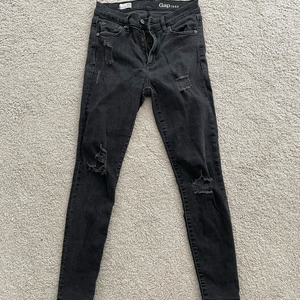 GAP Distressed Black High Rise Skinny Jeans